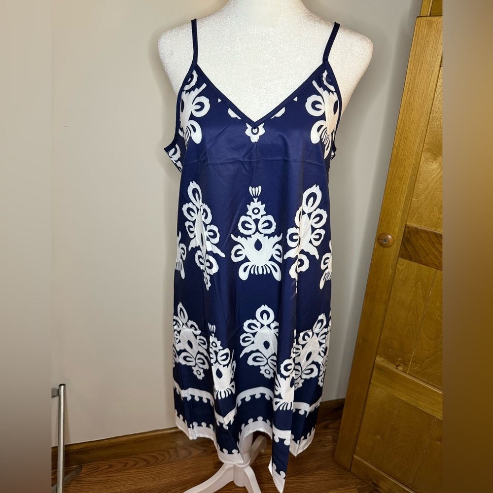 Navy Blue White Sleeveless Dress